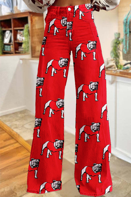 Game Day Georgia Bulldog Print Wide-Leg Pants