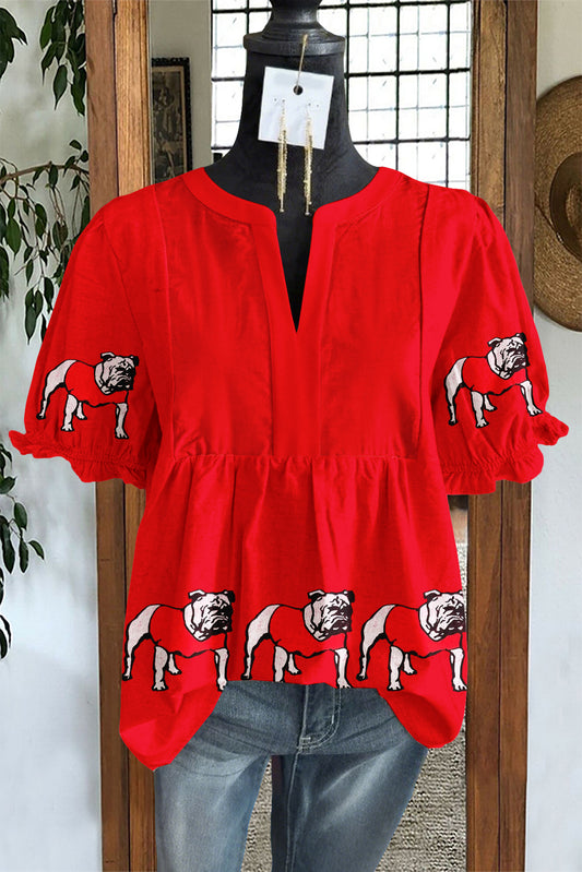 Game Day Georgia Bulldogs Puff Sleeve Blouse