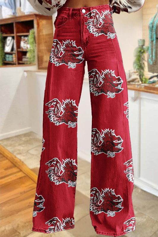 Classic Game Day Gamecocks Print Wide-Leg Pants