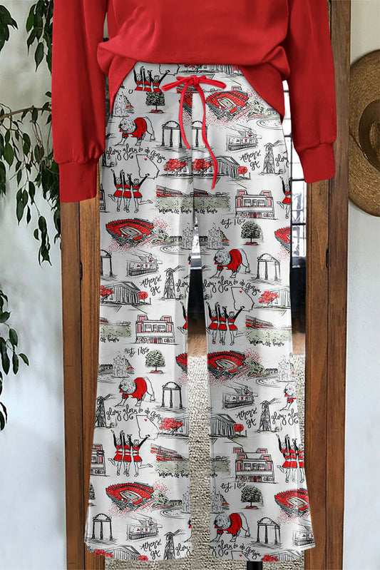 Classic Georgia Bulldog Print Wide Leg Pants