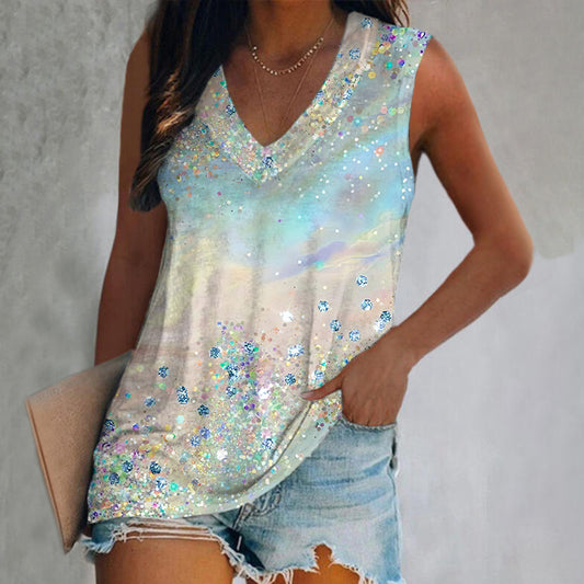 Gradient Sequin Print V-Neck Vest