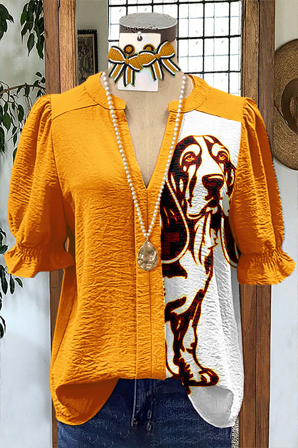 Unique Orange Gameday Tennessee Puff Sleeve Blouse