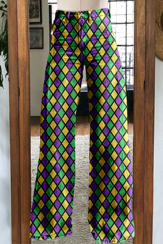 Carnival Check Contrast Color Wide Leg Pants