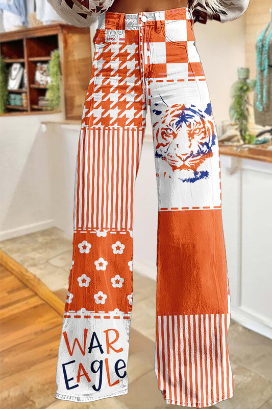 Game Day Navy Orange Tiger War Eagle Wide Leg Pants