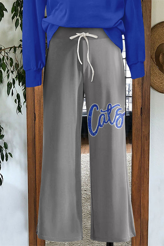 Shiny Gameday Wild Cats Print Wide Leg Pants