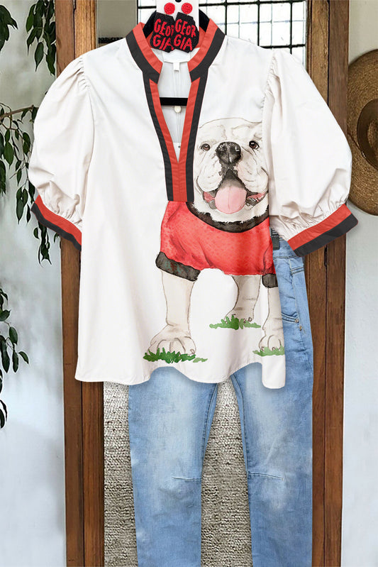 Game Day Georgia Bulldogs Print Puff Sleeve Blouse