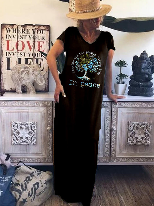 Imagine All The People Living Life In Peace Printed Women's Dress