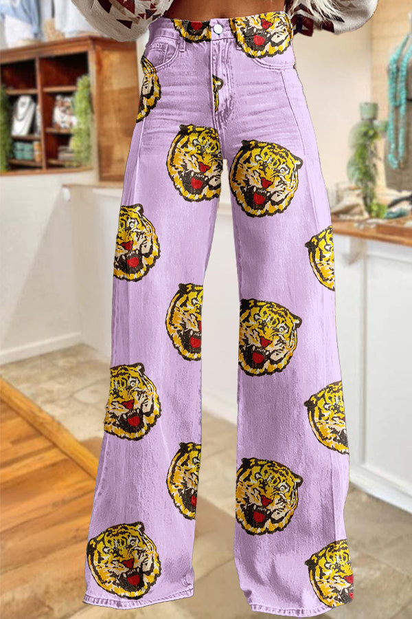 Game Day Purple and Gold Tiger Print Wide Leg Pants