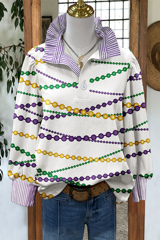 Mardi Gras Colorful Chain Striped Ruffle Blouse