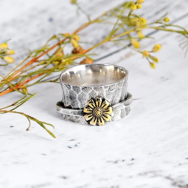 š„ Last Day Promotion 75% OFF š„Sterling Silver Sunflower Spinner Ring
