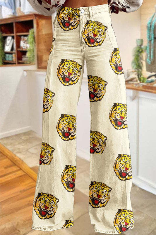 Game Day Purple and Gold Tiger Print Wide Leg Pants