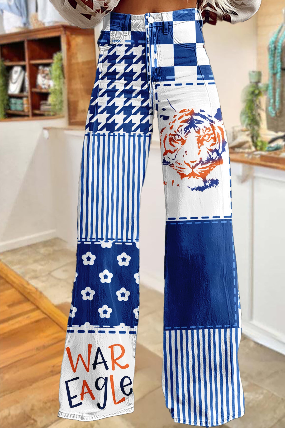 Game Day Navy Orange Tiger War Eagle Wide Leg Pants