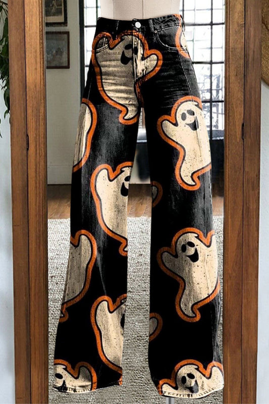 Halloween Ghost Art Print Casual Wide Leg Pants