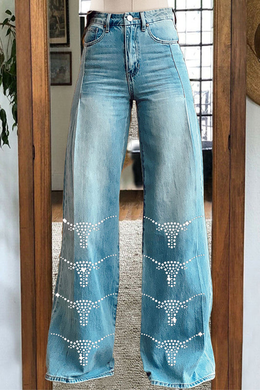 Chic Gameday Longhorns Print Wide Leg Pants