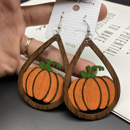 Halloween Earrings Wood Earrings Long Earrings Reversible