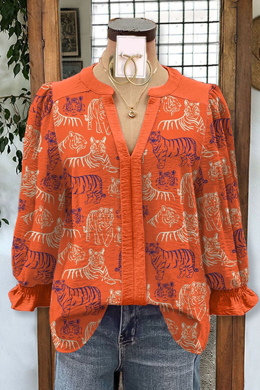 Multicolor Tiger Print Color Contrast Panel Blouse