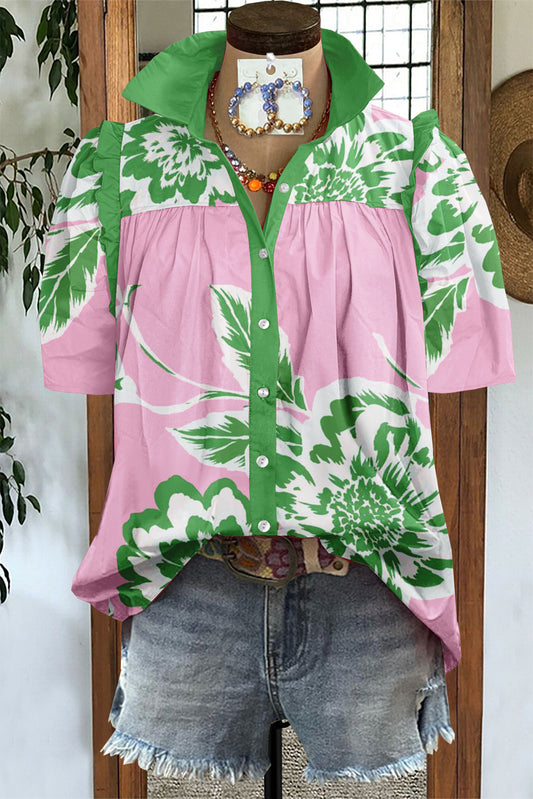 Fresh Floral Print Lace Blouse