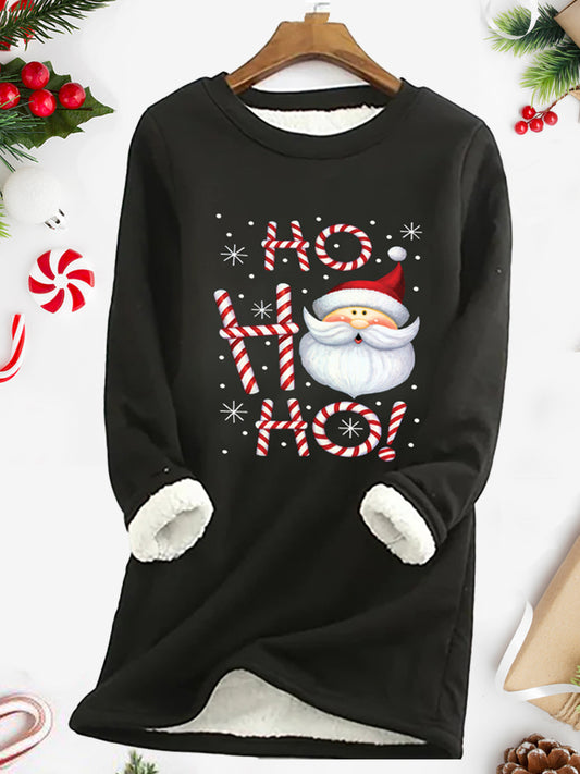 Father Christmas And Candy Printed Women's Fleece Sweatshirt