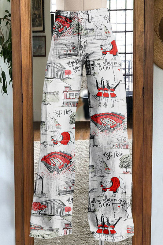 Vintage Race Print Wide Leg Trousers