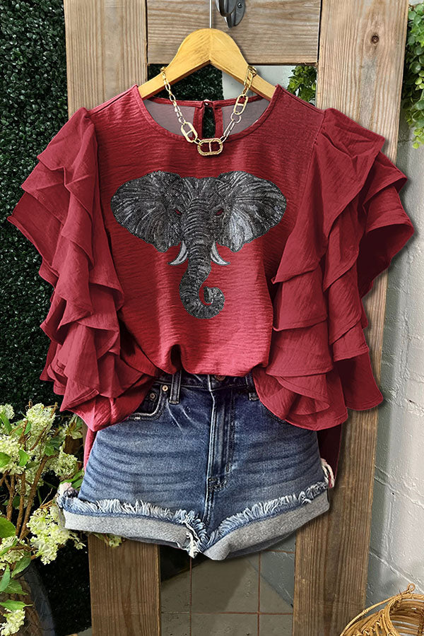 Elephant Multi-Layered Ruffle Sleeve Game Day Shirt