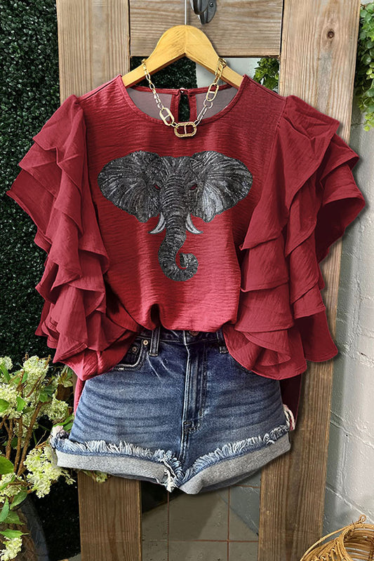 Elephant Multi-Layered Ruffle Sleeve Game Day Shirt
