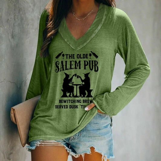 The Olde Salem Pub Witches Print Long Sleeves Graphic Tees