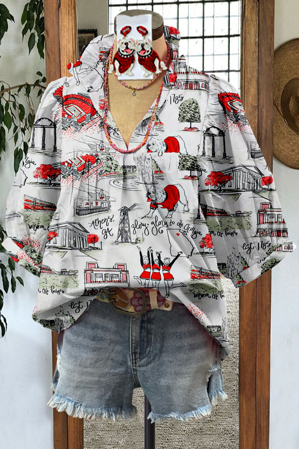 Contrast Georgia Print Puff Sleeve Blouse