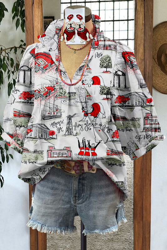 Contrast Georgia Print Puff Sleeve Blouse