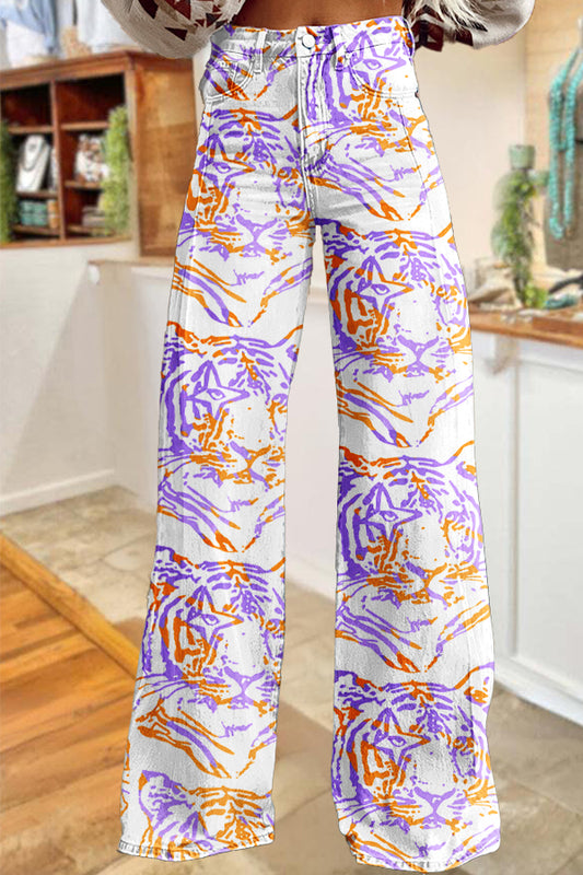 Game Day Orange and Purple Tiger Wide-Leg Pants