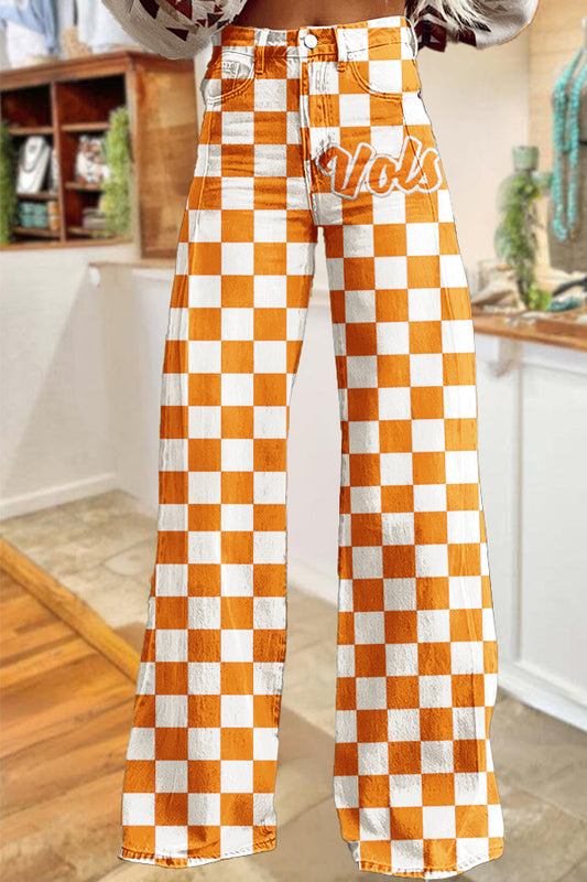 Classic Game Day Tennessee Vols Checkerboard Print Wide-Leg Pants