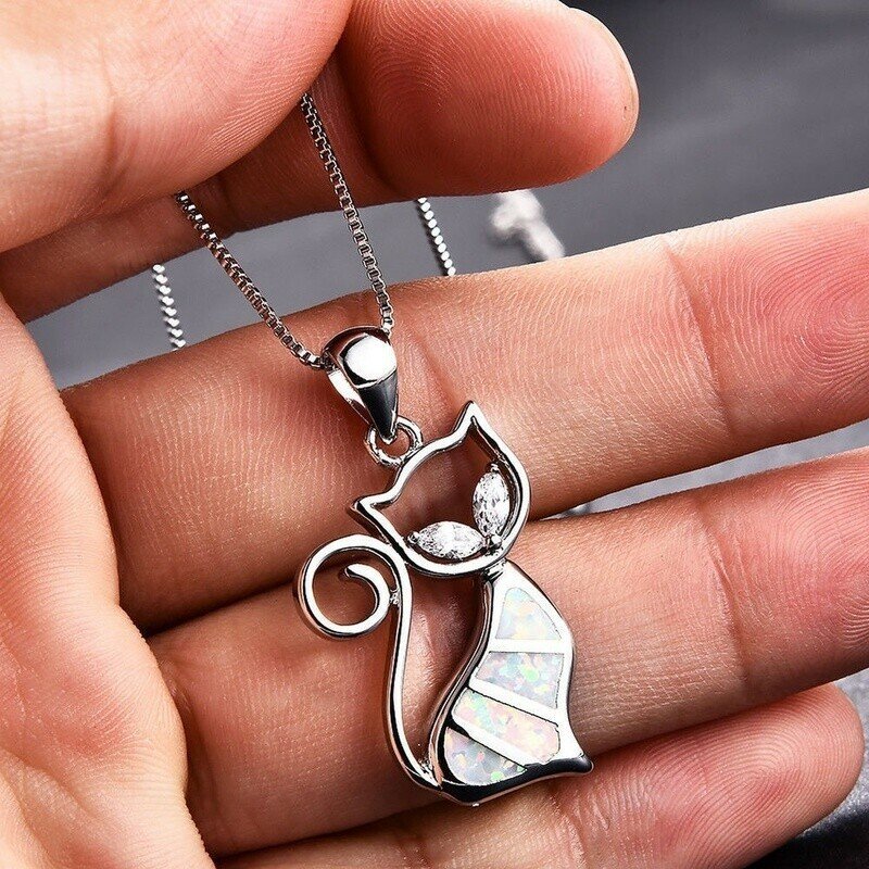 925 Silver Sterling Cat Pendant Necklace