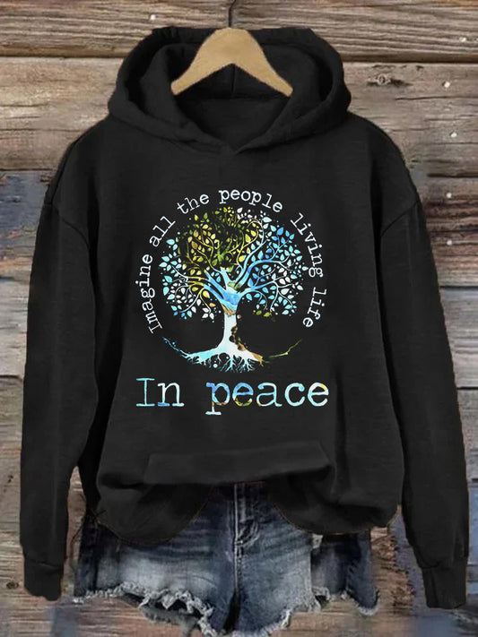 Imagine All The People Living Life In Peace Printed Women’s Hoodies
