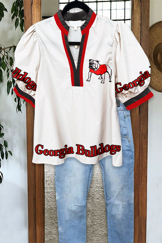 Game Day Georgia Bulldogs Puff Sleeve Blouse