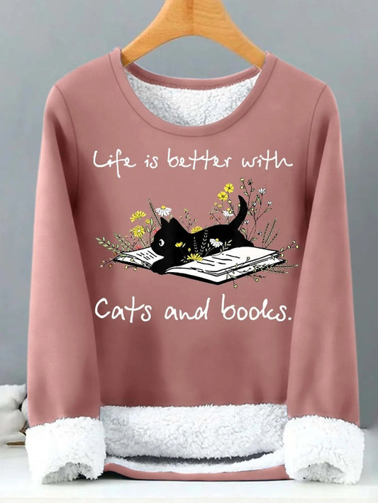Life Is Better With Cats And Books Printed Women's thermal