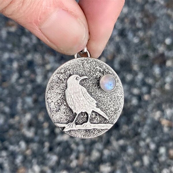 Sterling Silver Bird Signet Moonstone Pendant Necklace
