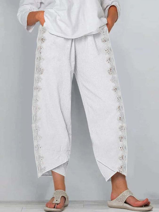 Fashion Solid Colour Elastic Waist Outdoor Nine-minute Pants