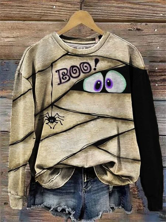 Women'S Halloween Boo Print Long Sleeve Sweatshirt