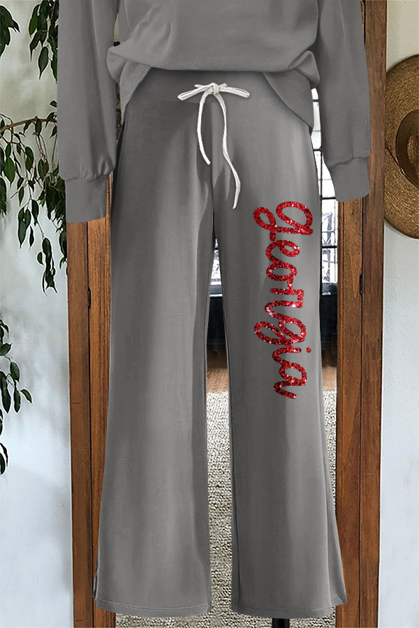Shiny Gameday Georgia Print Wide Leg Pants