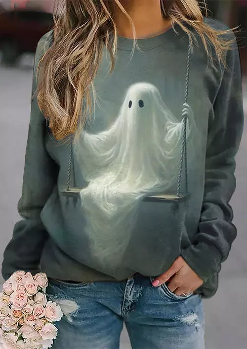 Halloween Ghost O-Neck Sweatshirt - Green