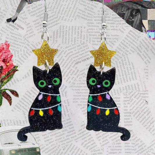 Christmas Black Cat Earrings