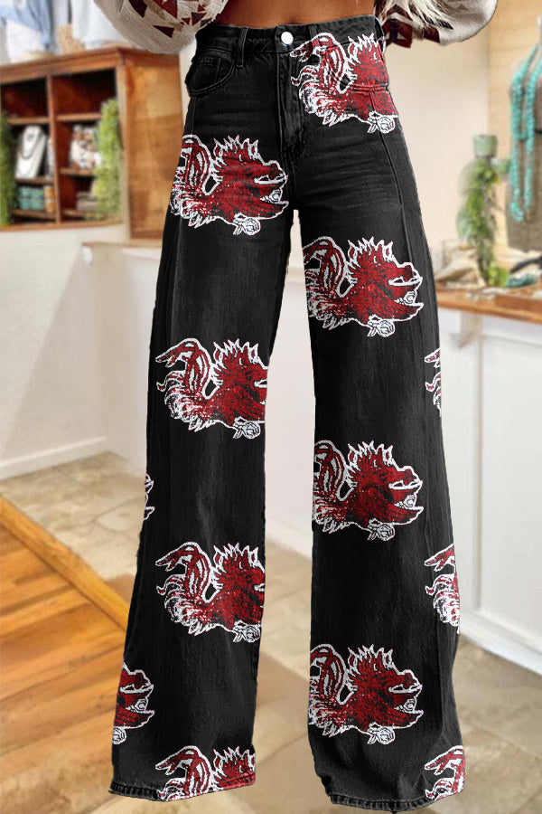 Classic Game Day Gamecocks Print Wide-Leg Pants