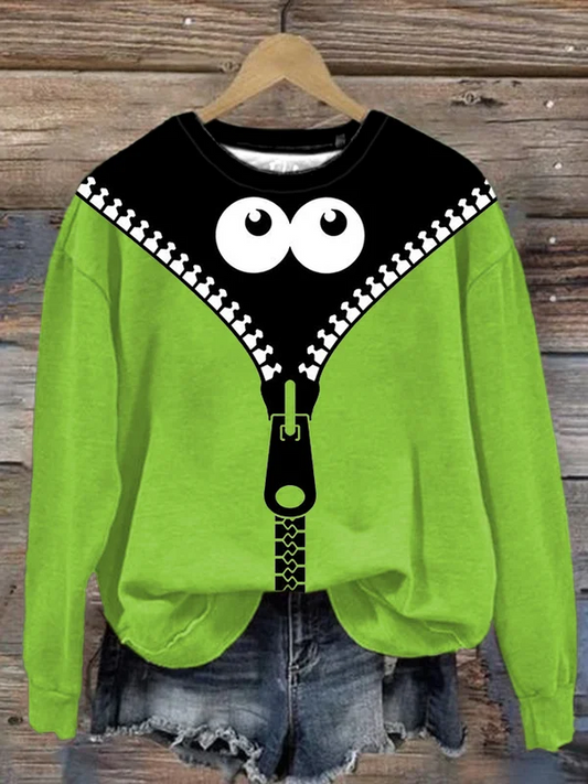 Women's Halloween Peek Monster Print Round Neck Sweatshirt