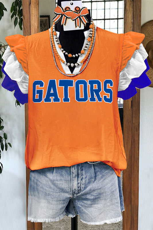 Gators Print Ruffle Sleeve Blouse
