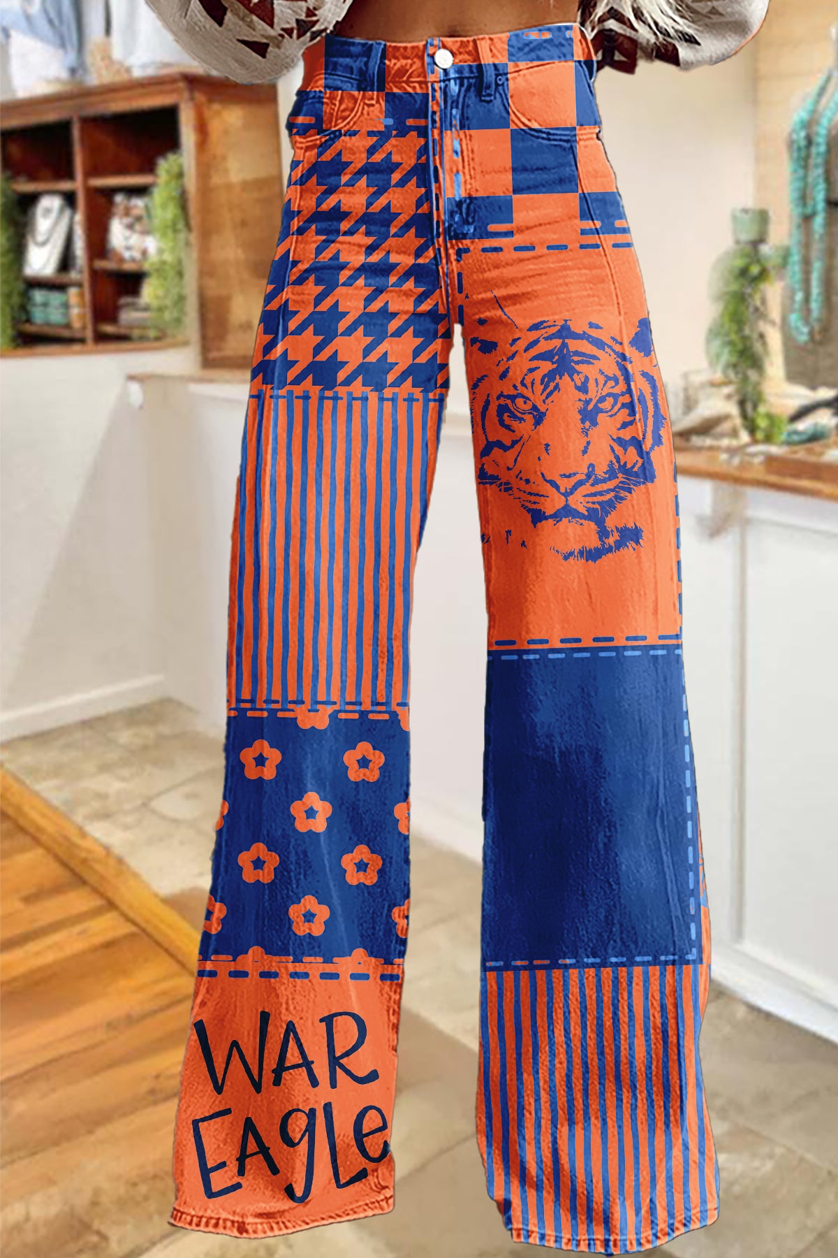 Game Day Navy Orange Tiger War Eagle Wide Leg Pants