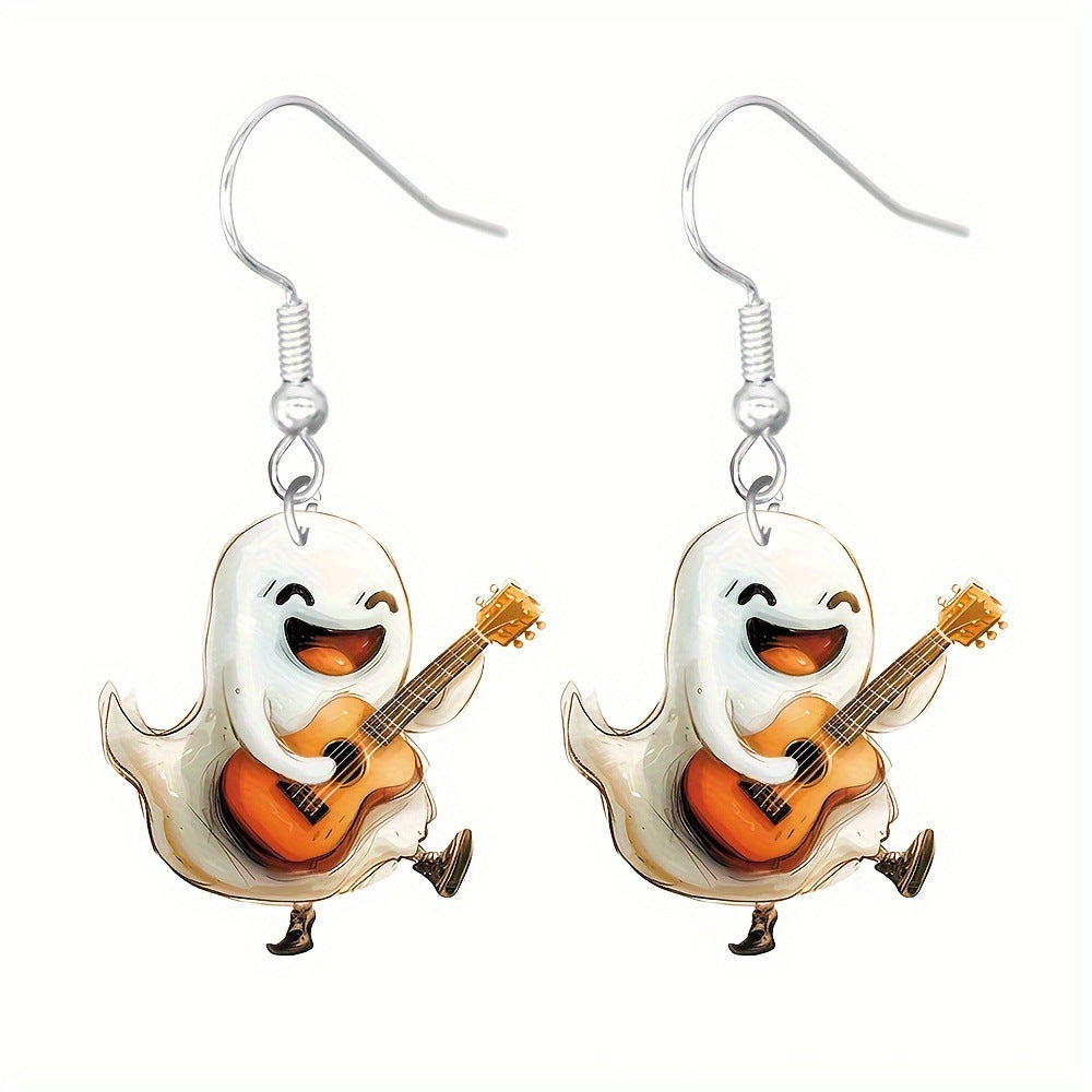 Halloween Cute Spooky Pumpkin Cat Skeleton Earrings