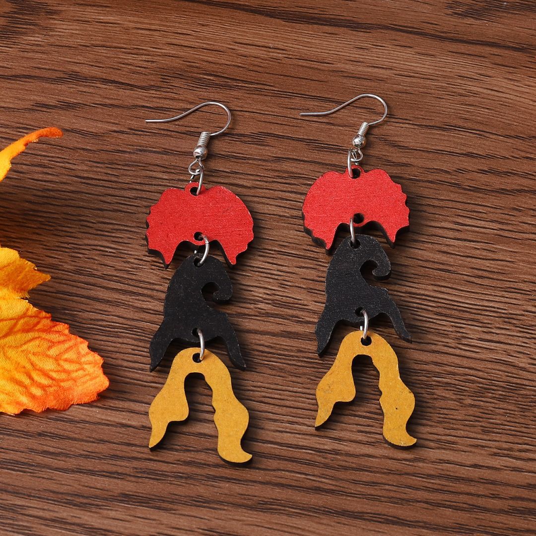 Halloween Witch Wooden Reversible Earrings