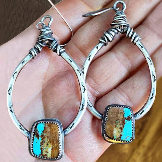 Bohemian eyelashes large water drop turquoise earrings