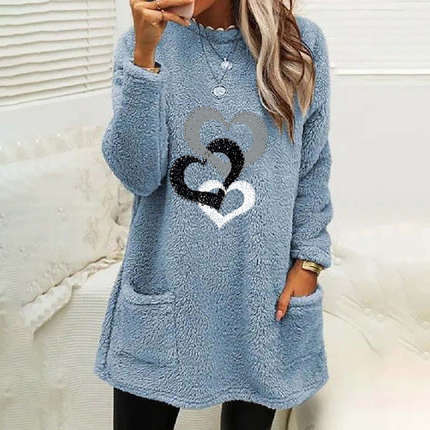 Three Hearts Printed Reversible Fleece Women's Sweatshirt