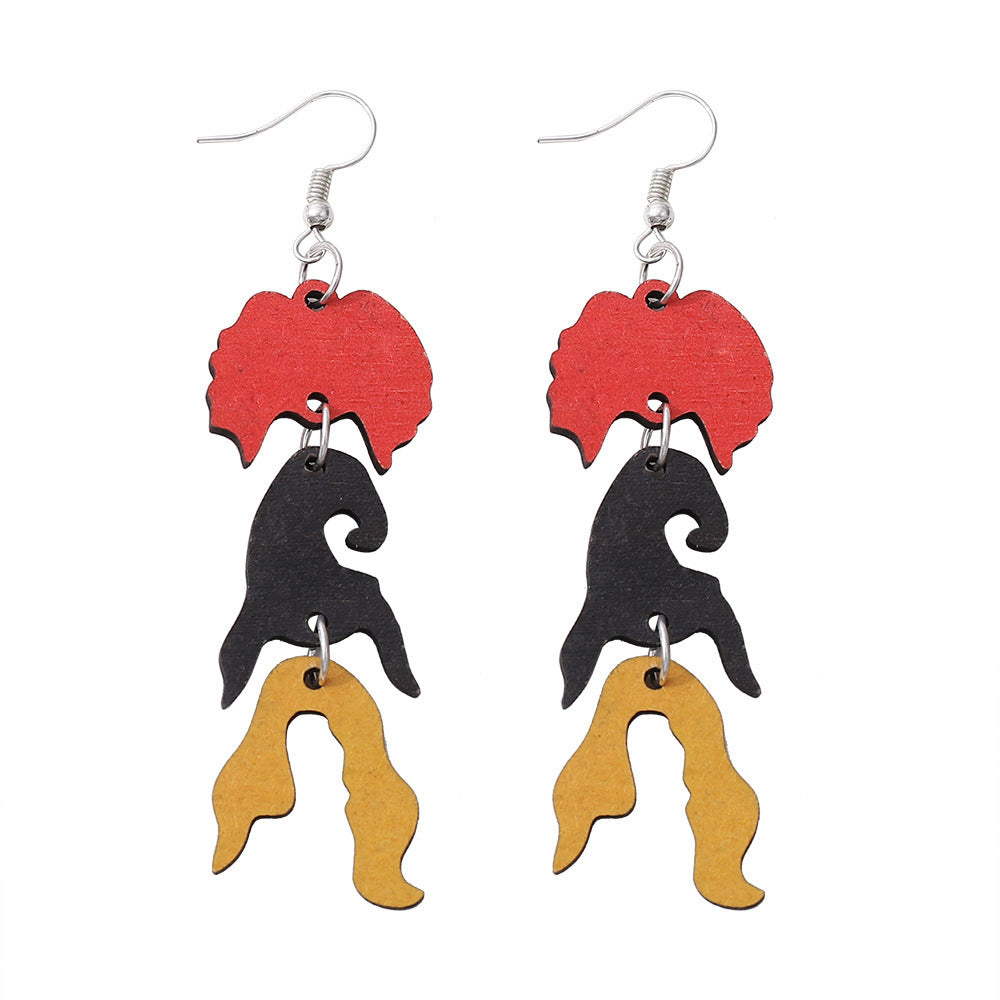 Halloween Witch Wooden Reversible Earrings