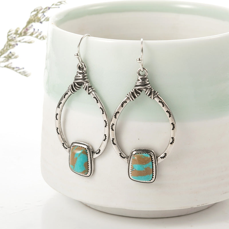 Bohemian eyelashes large water drop turquoise earrings